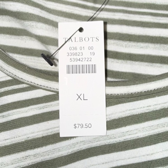 NWT TALBOTS COTTON SIDE TIE SHIFT DRESS - SUNDAY MORNING STRIPE XL Green / White - Picture 11 of 13